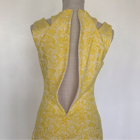 Yellow and white Cache size 2 fitted midi dress with ruche in the waist - Picture 9 of 12